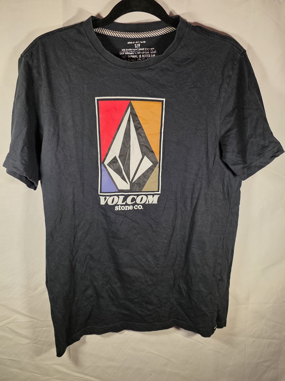 Volcom Black Short‑Sleeve Tee with Multicolor Stone Logo